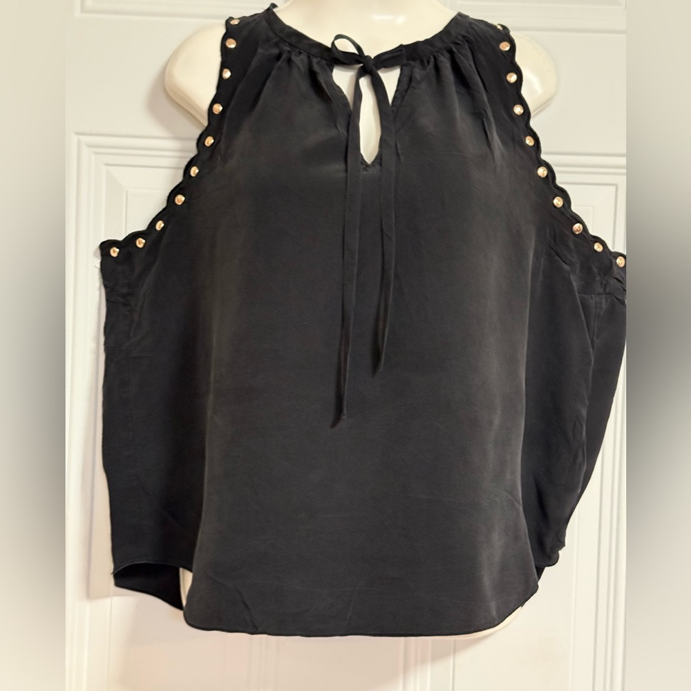Kate Spade Elegant Black Sleeveless SZ XL blouse top Glam Gold